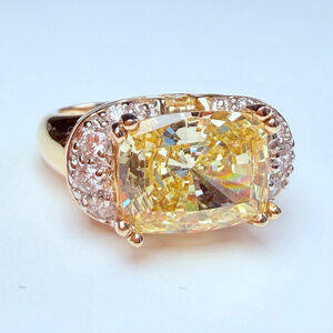 14K Solid Yellow Gold Designer MEDA 6.5 CT Canary Yellow Cubic Zirconia CZ Ring
